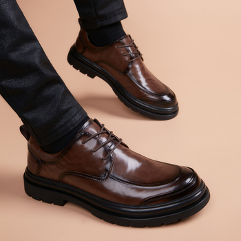 Muške Derby cipele od kože, okruglog vrha, gumeni đon, gornji dio od kravlje split kože, ležerni stil, za mlade 18–40