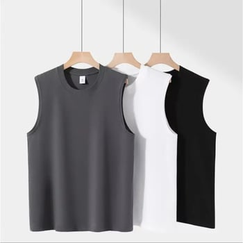 Ανδρική αμάνικη φανέλα γυμναστηρίου τύπου T‑shirt, χαλαρή γραμμή, 99% βαμβάκι, ραφή κορυφαίας ραφής, ανθεκτική και απορροφητική στον ιδρώτα