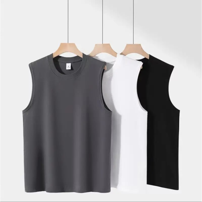 Ανδρική αμάνικη φανέλα γυμναστηρίου τύπου T‑shirt, χαλαρή γραμμή, 99% βαμβάκι, ραφή κορυφαίας ραφής, ανθεκτική και απορροφητική στον ιδρώτα