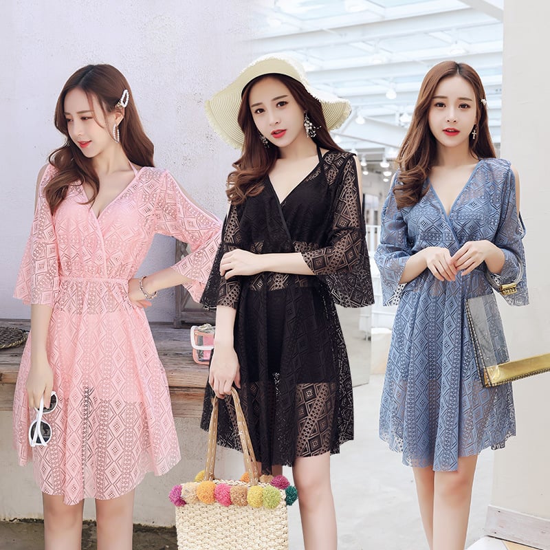 Женски триичастен разделен бански костюм – флорален принт, бързосъхнещ полиестер, подплата млечна коприна