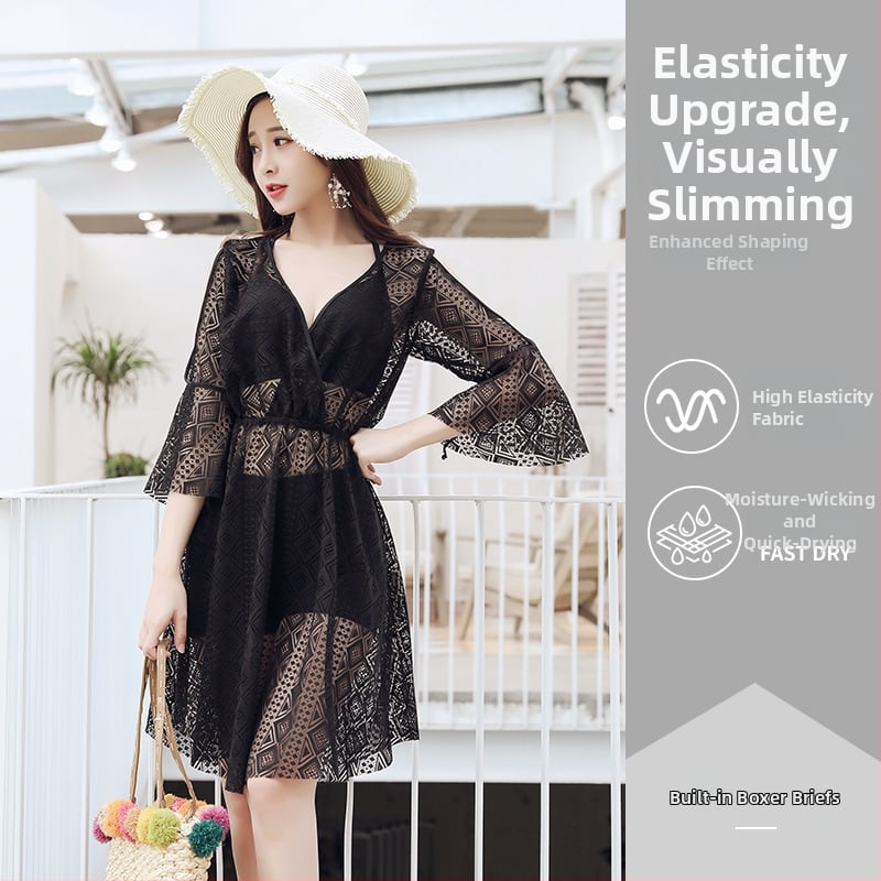 Женски триичастен разделен бански костюм – флорален принт, бързосъхнещ полиестер, подплата млечна коприна