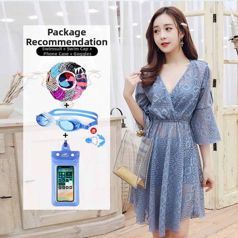 Женски триичастен разделен бански костюм – флорален принт, бързосъхнещ полиестер, подплата млечна коприна