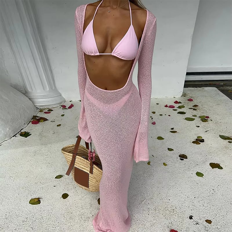 Комплект от три части бански за жени; секси стил и висока еластичност; нейлон 82% + полиестер 18% подплата; метална опора и подплънки за бюст; есен 2025