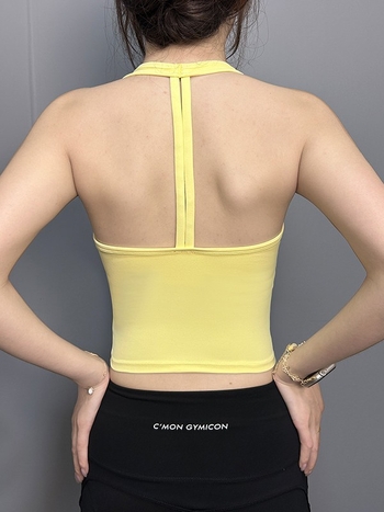 Τοπ χωρίς μανίκια για άθληση – γυναικείος τοπ γιόγκα με ενιαία cup, ανοιχτή πλάτη και halter λαιμού • Ύφασμα 80% νάιλον, 20% σπαντέξ • Κωδ. A35 • Για τρέξιμο, ποδηλασία
