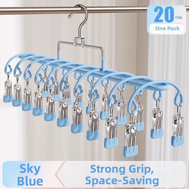 Закачалка за дрехи с множество клипчета, неръждаема стомана, модерен стил; подходяща за дрехи, панталони и вратовръзки; авторизиран частен бранд