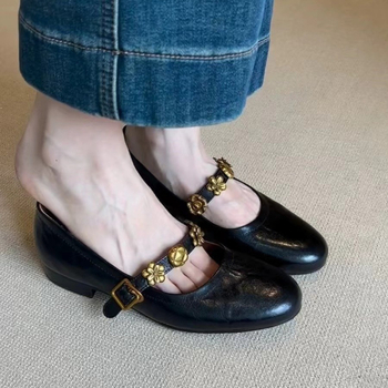 Ženske Mary Jane balerine – gornji dio od ovčje kože, okrugla vrh, slip-on, gumeni potplat