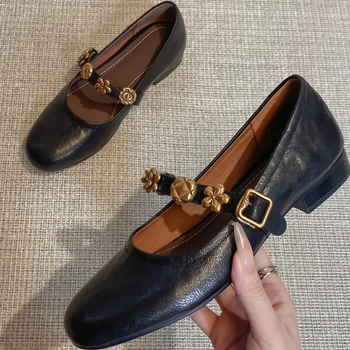 Ženske Mary Jane balerine – gornji dio od ovčje kože, okrugla vrh, slip-on, gumeni potplat