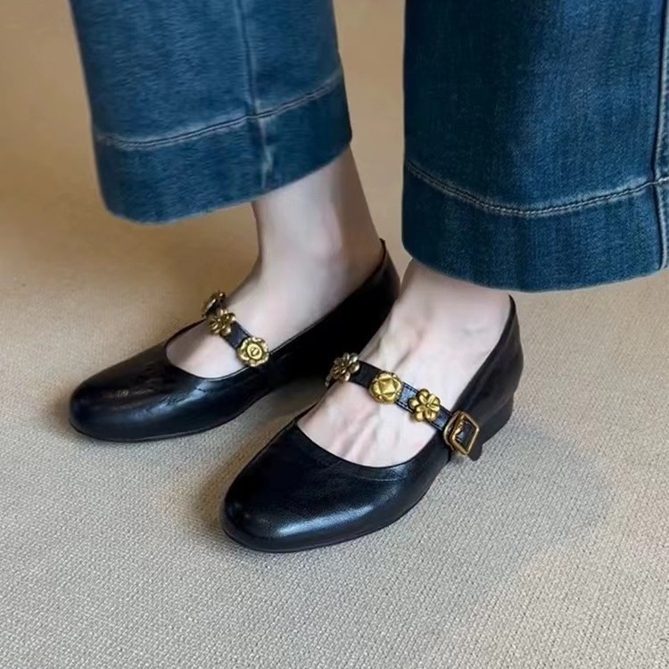Ženske Mary Jane balerine – gornji dio od ovčje kože, okrugla vrh, slip-on, gumeni potplat