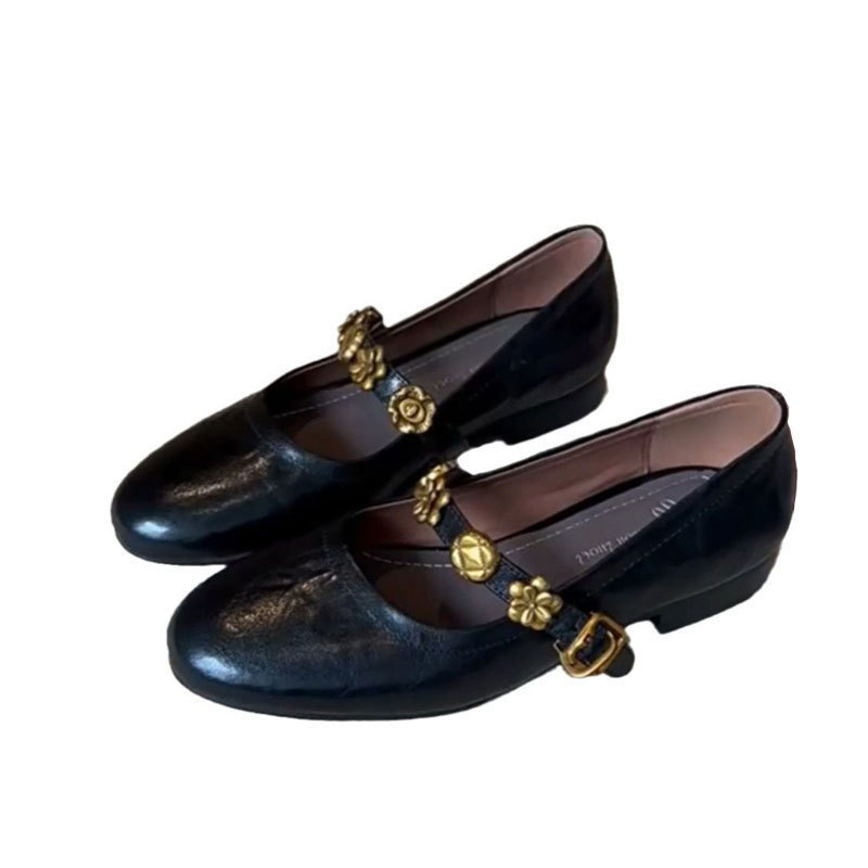 Ženske Mary Jane balerine – gornji dio od ovčje kože, okrugla vrh, slip-on, gumeni potplat