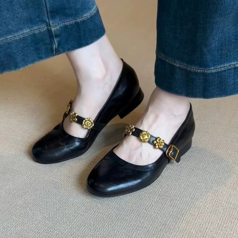 Ženske Mary Jane balerine – gornji dio od ovčje kože, okrugla vrh, slip-on, gumeni potplat