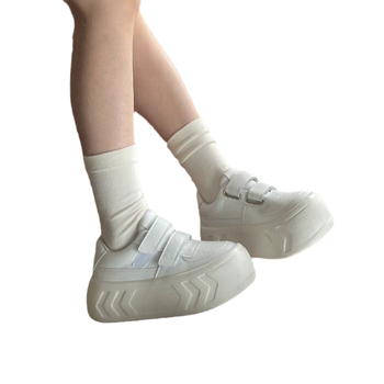Ženske cipele s debelim potplatom i Velcro kopčanjem, okrugli vrh prsta, PU gornji dio, gumasta potplata, niski gležanj, vintage stil