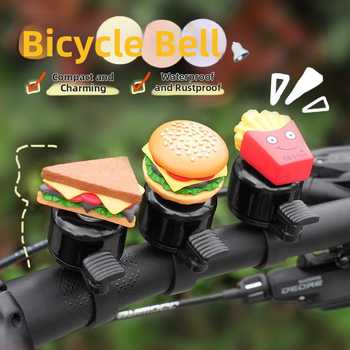 Železný zvon na bicykel s motívom hamburgera a dekoráciou hranolčekov a sendviča