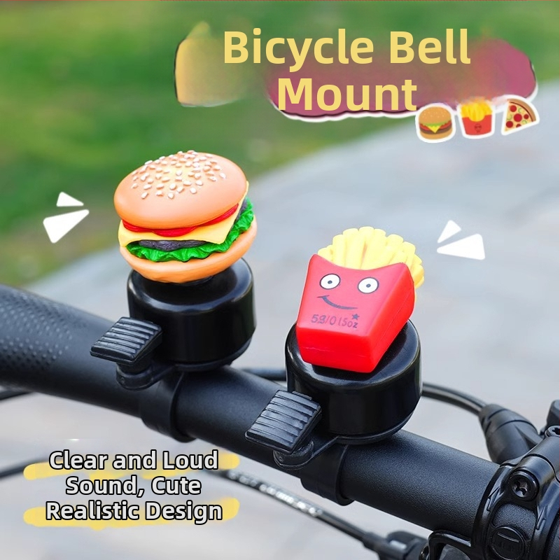 Železný zvon na bicykel s motívom hamburgera a dekoráciou hranolčekov a sendviča