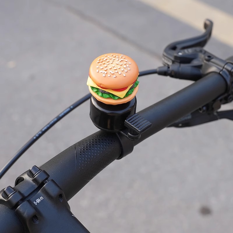Звънец за велосипед, железен, мотив бургер, декорация: пържени картофи и сандвич