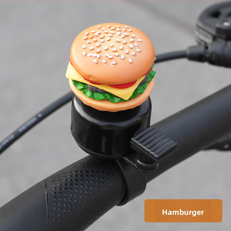 Železný zvon na bicykel s motívom hamburgera a dekoráciou hranolčekov a sendviča