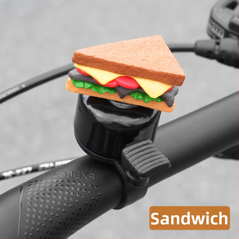 Železný zvon na bicykel s motívom hamburgera a dekoráciou hranolčekov a sendviča