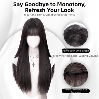 Dio peruke za vrh glave, prirodan stil, duga kosa s ravnim fringeom, kosa od proteinske svile