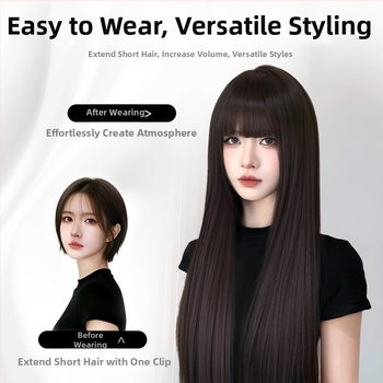 Dio peruke za vrh glave, prirodan stil, duga kosa s ravnim fringeom, kosa od proteinske svile