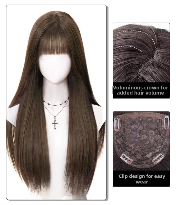 Dio peruke za vrh glave, prirodan stil, duga kosa s ravnim fringeom, kosa od proteinske svile