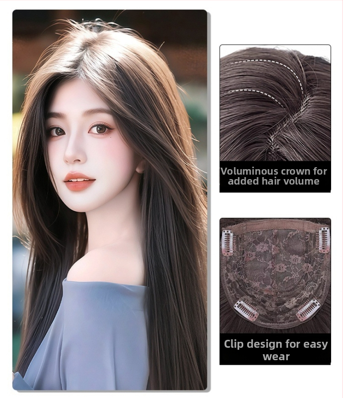 Dio peruke za vrh glave, prirodan stil, duga kosa s ravnim fringeom, kosa od proteinske svile