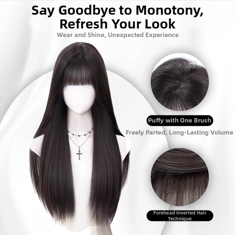 Dio peruke za vrh glave, prirodan stil, duga kosa s ravnim fringeom, kosa od proteinske svile