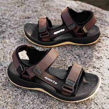 Muške sandale za plažu – dišuće, lagane, brzo sušeće; Velcro zatvaranje; gornji materijal: tkanina + koža; potplat: guma Goodyear