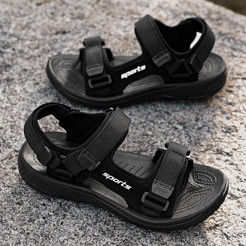 Muške sandale za plažu – dišuće, lagane, brzo sušeće; Velcro zatvaranje; gornji materijal: tkanina + koža; potplat: guma Goodyear