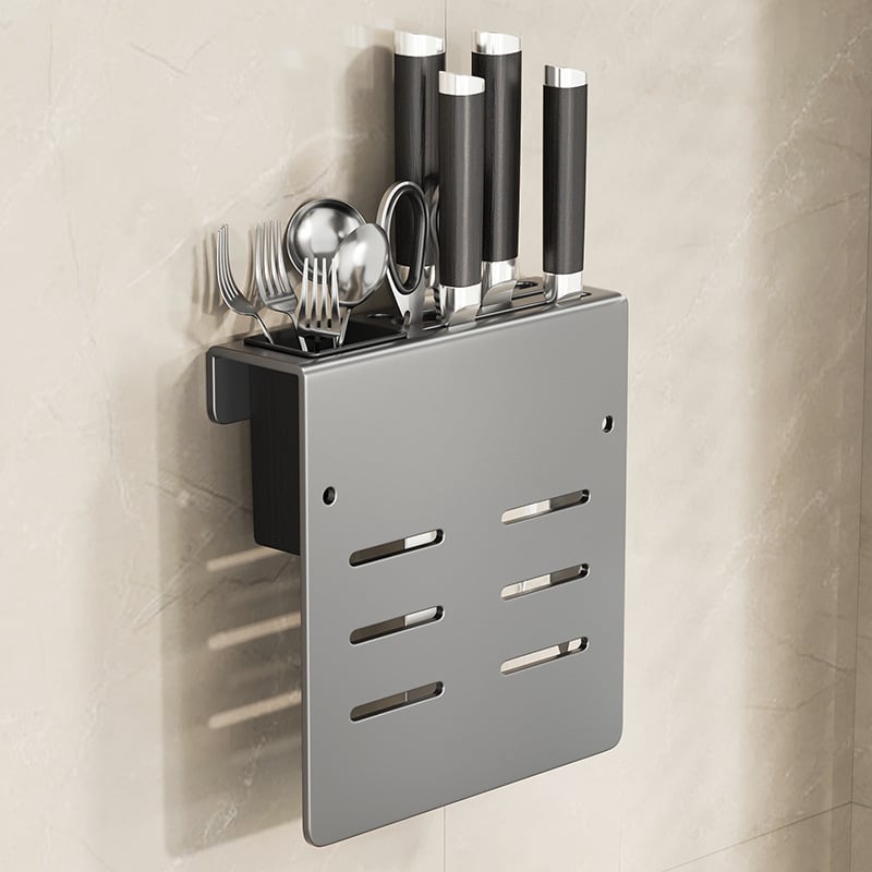 Bathper Suport pentru cuțite montat pe perete, multifuncțional, din oțel-carbon, fără găuri, 1 etaj, pentru cuțite și tocătoare