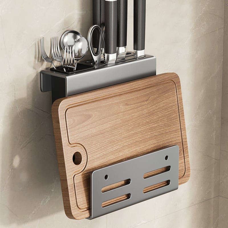 Bathper Suport pentru cuțite montat pe perete, multifuncțional, din oțel-carbon, fără găuri, 1 etaj, pentru cuțite și tocătoare