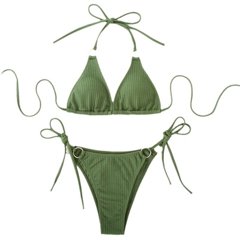 Бикини комплект, едноцветен дизайн, подплатена горна част, полиестер-еластанова материя (95% еластан, 5% полиестер), тегло на тъканта 150 г/м², подплата полиестер