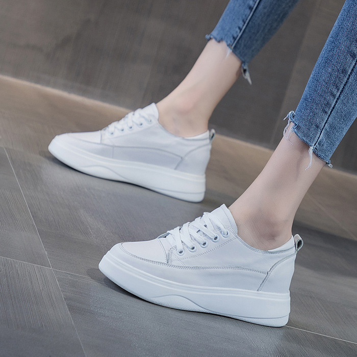 Обувки за жени с вътрешно повдигане на височината, кожено горнище, кръгъл нос, 6–8 cm подиум, дишаща подплата от свинска кожа