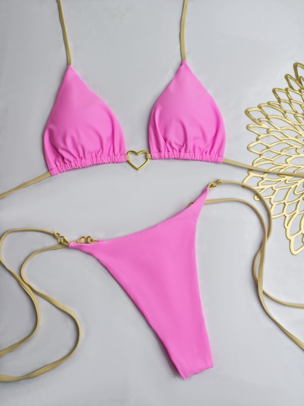 Бикини комплект с триъгълно горнище, долнище с ниска талия, подплатено горнище, найлонова материя, подплата найлон/полиамид