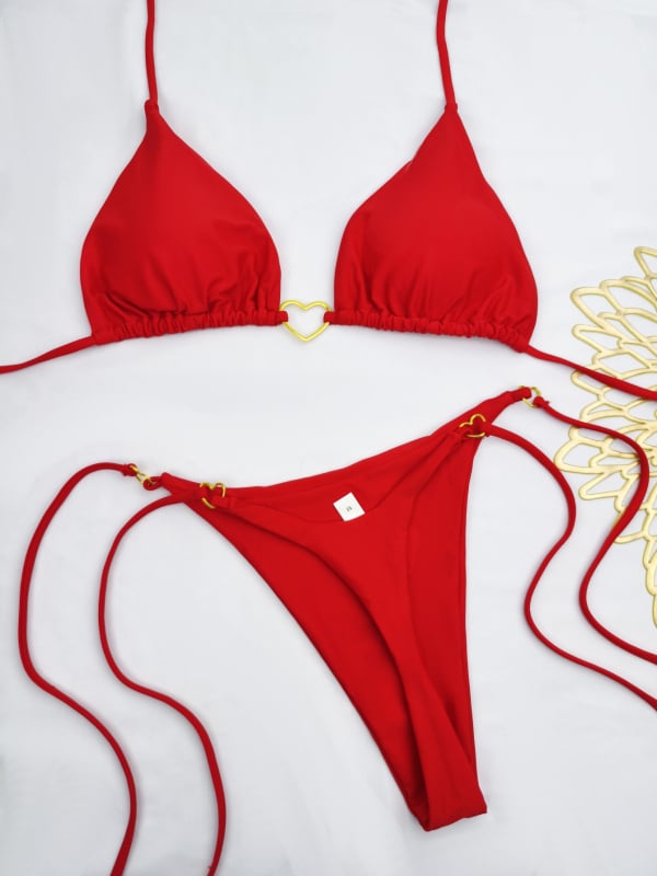 Бикини комплект с триъгълно горнище, долнище с ниска талия, подплатено горнище, найлонова материя, подплата найлон/полиамид