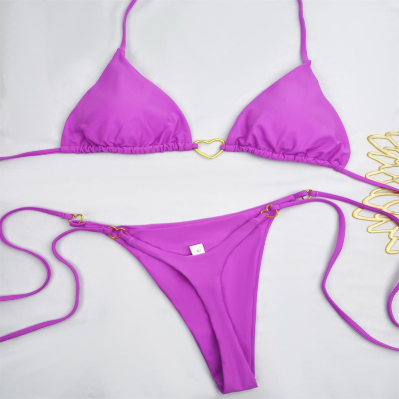 Бикини комплект с триъгълно горнище, долнище с ниска талия, подплатено горнище, найлонова материя, подплата найлон/полиамид