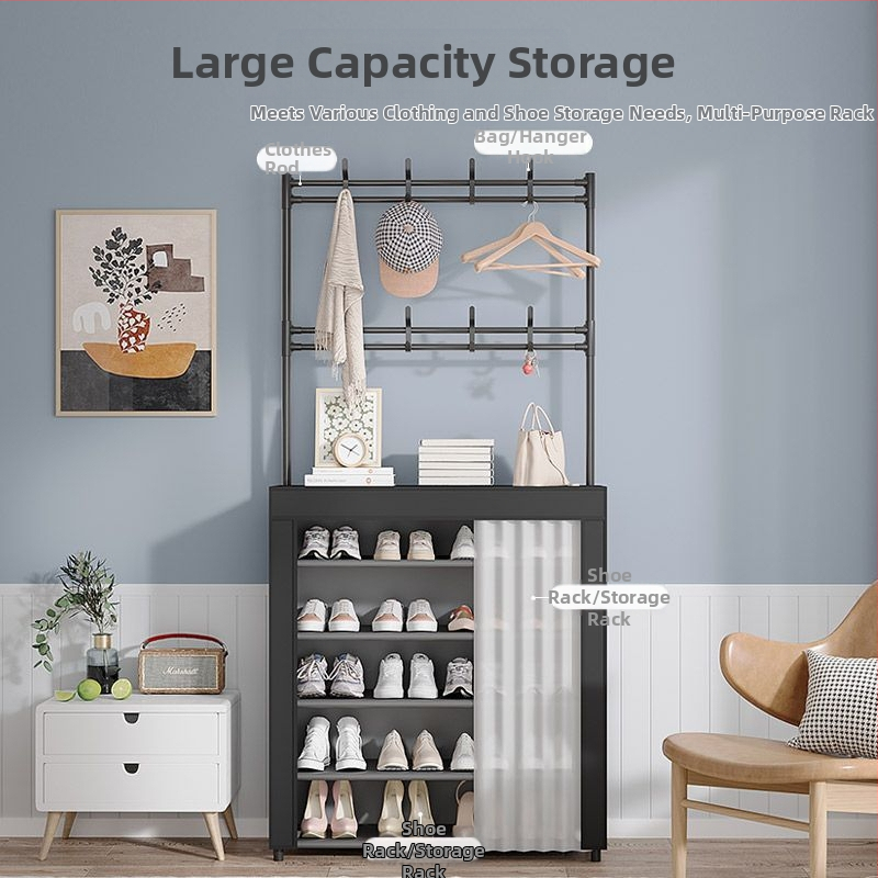 Polica na topánky a klobúky do vstupnej chodby, samostatne stojaca, viacposchodová, protiprache, s dverami