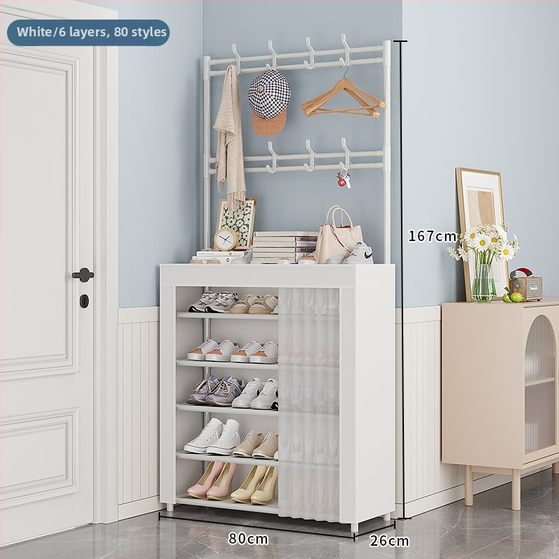 Polica na topánky a klobúky do vstupnej chodby, samostatne stojaca, viacposchodová, protiprache, s dverami