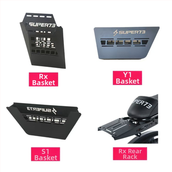 Košík na elektrický bicykel s uzavretým ochranným krytom kolies, kovová konštrukcia, kompatibilný so Super73 S1/S2/Y1/RX