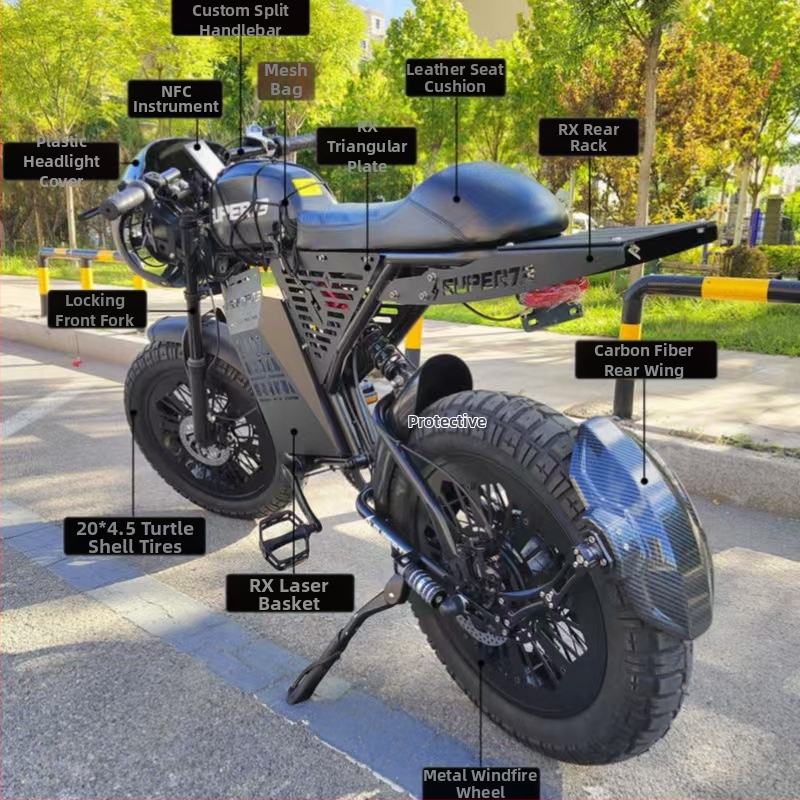 Košík na elektrický bicykel s uzavretým ochranným krytom kolies, kovová konštrukcia, kompatibilný so Super73 S1/S2/Y1/RX