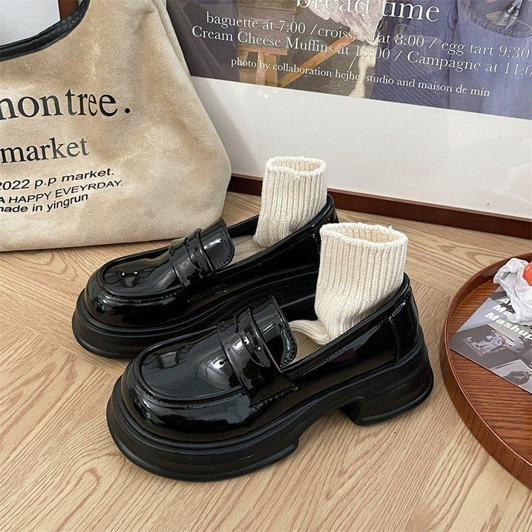 Ženske loaferice JK japanskog stila, okrugli vrh, srednji blok pete 3–5 cm, platforma, Slip-on, PU gornji dio