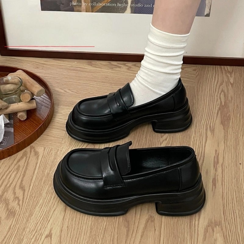 Ženske loaferice JK japanskog stila, okrugli vrh, srednji blok pete 3–5 cm, platforma, Slip-on, PU gornji dio