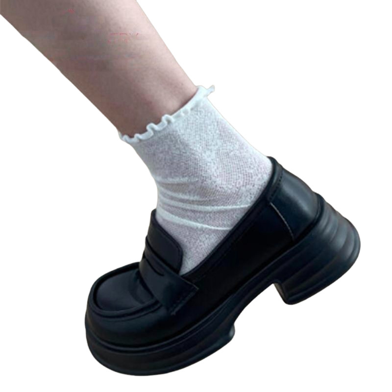 Ženske loaferice JK japanskog stila, okrugli vrh, srednji blok pete 3–5 cm, platforma, Slip-on, PU gornji dio