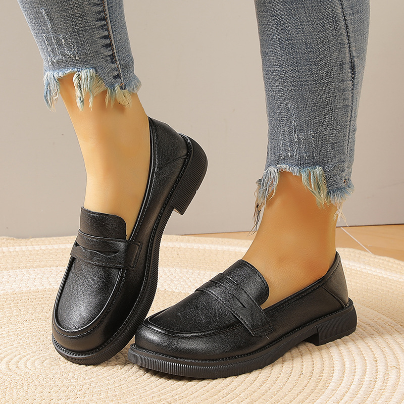 Ženske kožne loaferice s okruglim vrhom, PU gornji dio, slip-on, niski pet