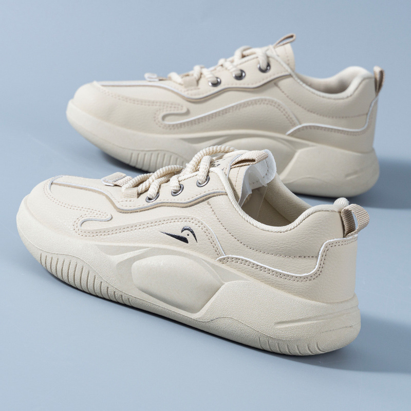 Дамски ежедневни спортни обувки с кръгъл нос, PVC горна част, средна височина, дебел под, връзки, дишаща подплата от плат