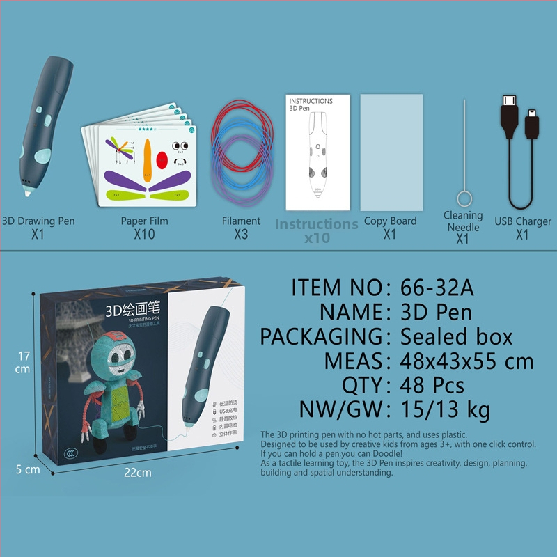 Bezdrôtové 3D pero s nízkou teplotou pre deti – vzdelávací DIY nástroj na 3D kresbu