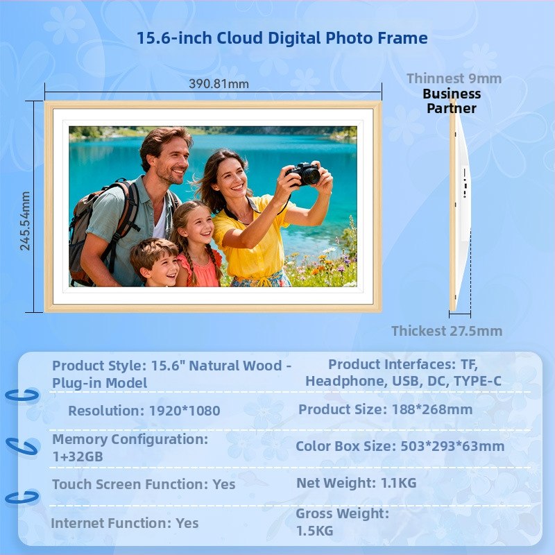 Dotyková digitálna fotorámka s personalizáciou — Rozlíšenie 800x1280, 32GB úložisko, Podpora USB/TF pamäťových kariet, WiFi/Bluetooth pripojenie, OEM tlač loga