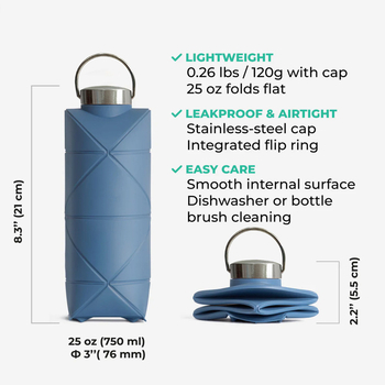 Bayzon сгъваема силиконова чаша, капак от 304 нерж. стомана, дръжка, туристическа употреба, персонализирано лого