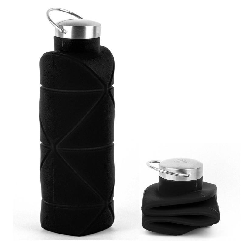 Bayzon сгъваема силиконова чаша, капак от 304 нерж. стомана, дръжка, туристическа употреба, персонализирано лого