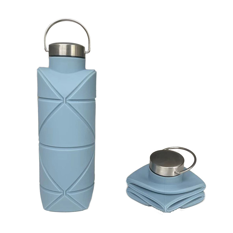 Bayzon сгъваема силиконова чаша, капак от 304 нерж. стомана, дръжка, туристическа употреба, персонализирано лого