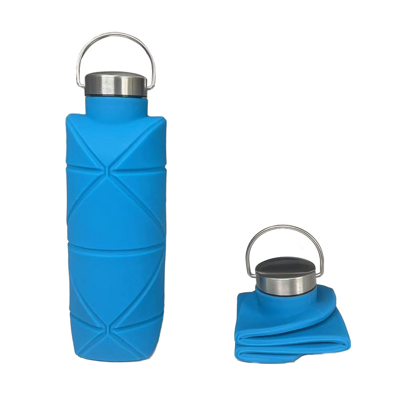 Bayzon сгъваема силиконова чаша, капак от 304 нерж. стомана, дръжка, туристическа употреба, персонализирано лого