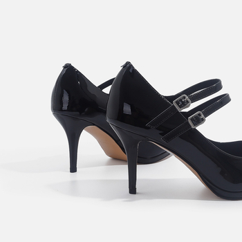 Pantofi Mary Jane din piele sintetică, vârf rotund, toc subțire 3-5 cm, închidere cu cataramă